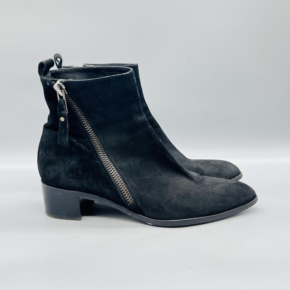 Billi Bi Boots Womens 9 Black Suede Ankle Side Zip Low Block Heel Booties Shoes
